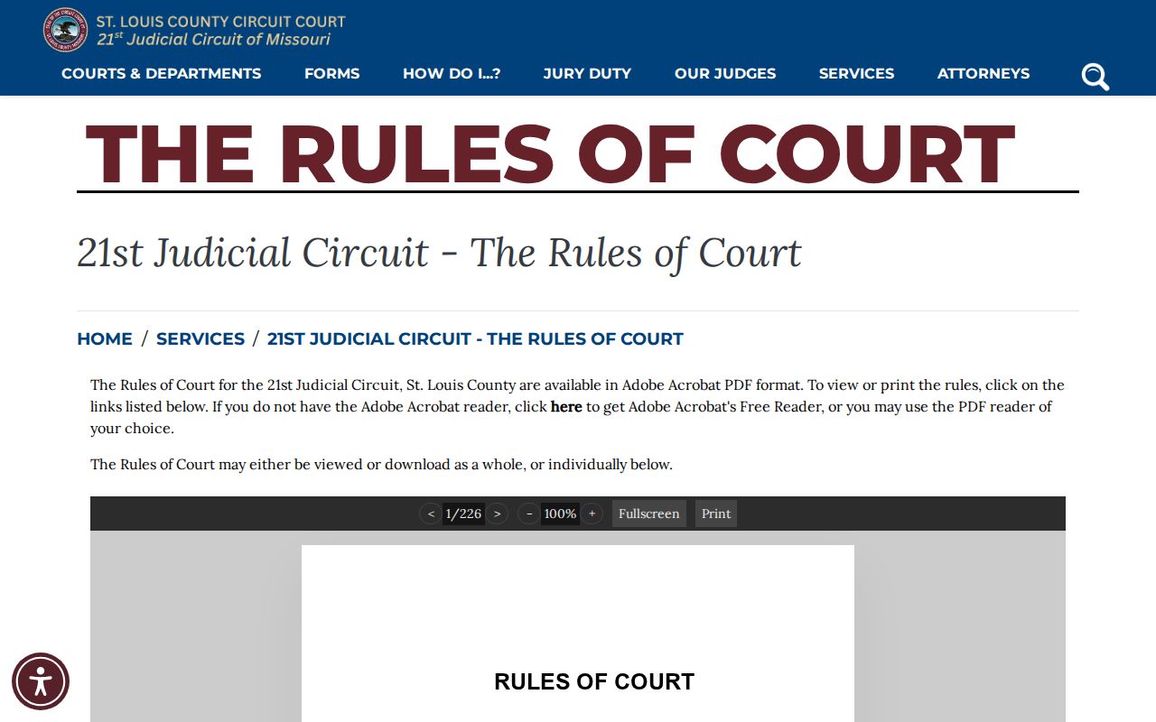 St. Louis County case lookup 21st Judicial Circuit rules page