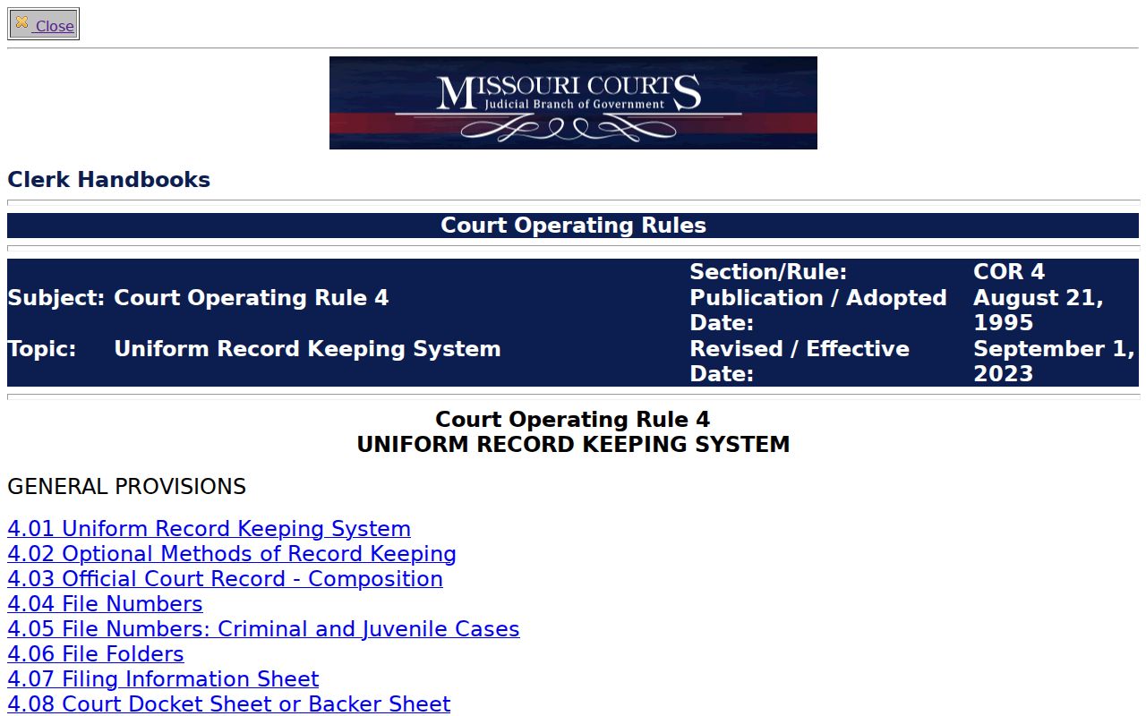 St. Louis County case lookup Missouri Operating Rule 4 information