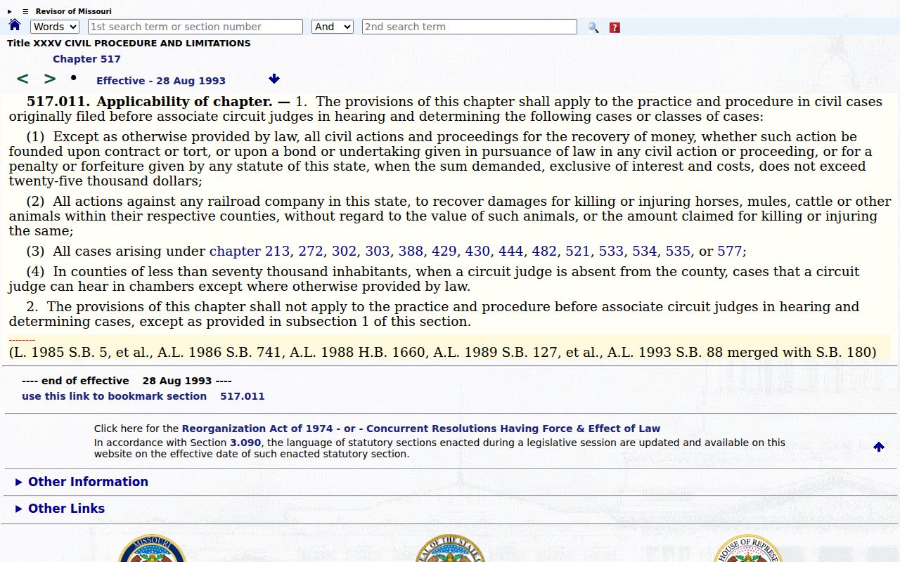 Missouri associate civil jurisdiction statute for St. Louis County civil docket context