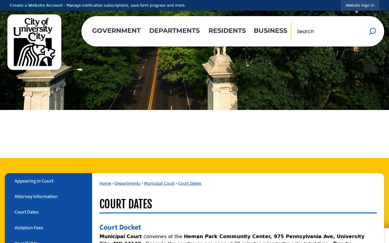 St. Louis County court calendar University City Court Dates categories