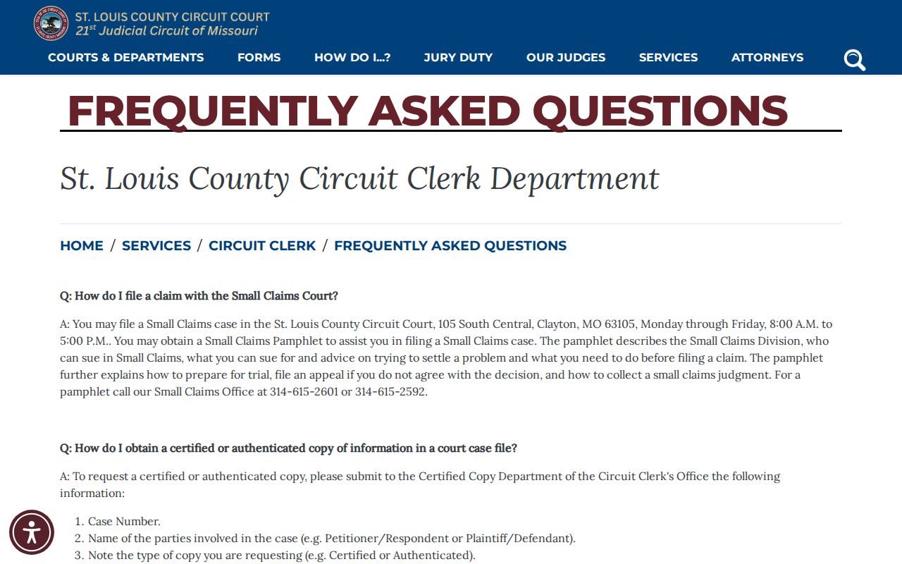 St. Louis County court record search reference from the Circuit Clerk certified-copy instructions