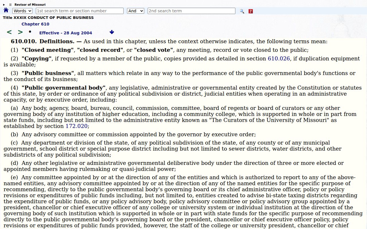 St. Louis County court record search reference for Missouri public-record definitions