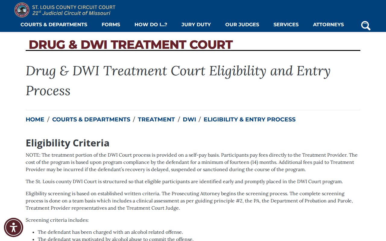St. Louis County DWI Treatment Court eligibility and entry information