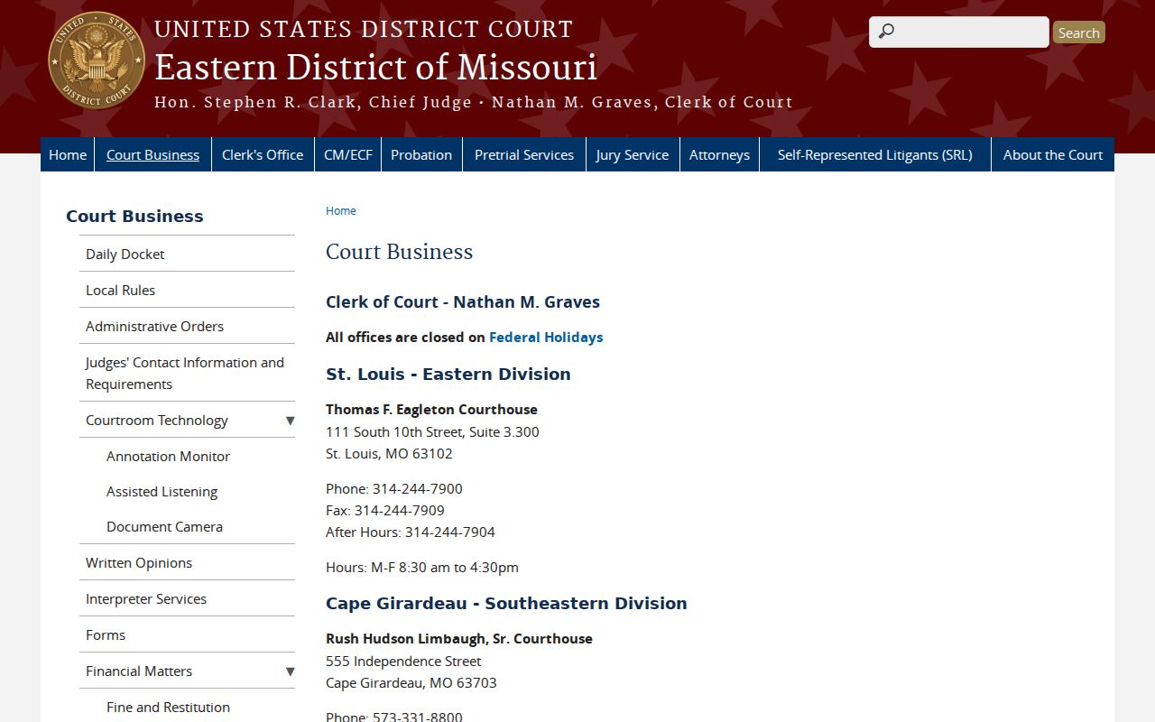 St. Louis County court docket federal court boundary information