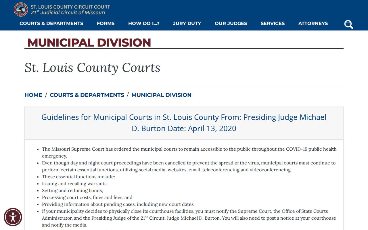 St. Louis County court docket Municipal Division directory information