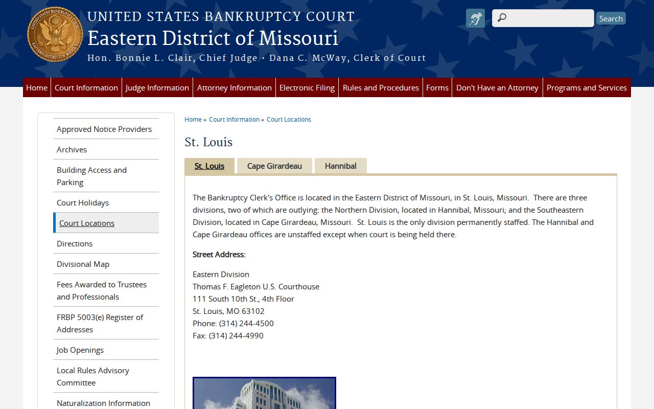 Maryland Heights court docket federal bankruptcy court boundary