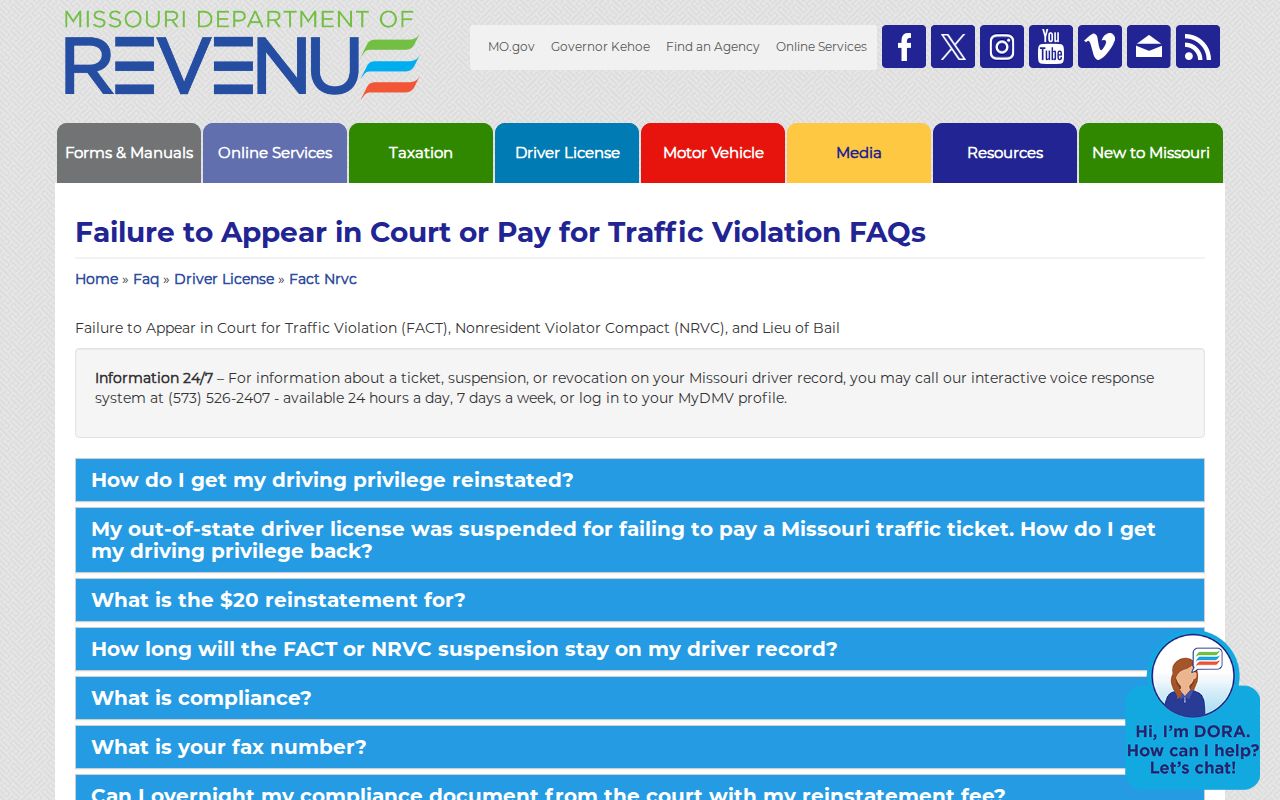 St. Louis County traffic court record reference for Missouri FACT and NRVC guidance