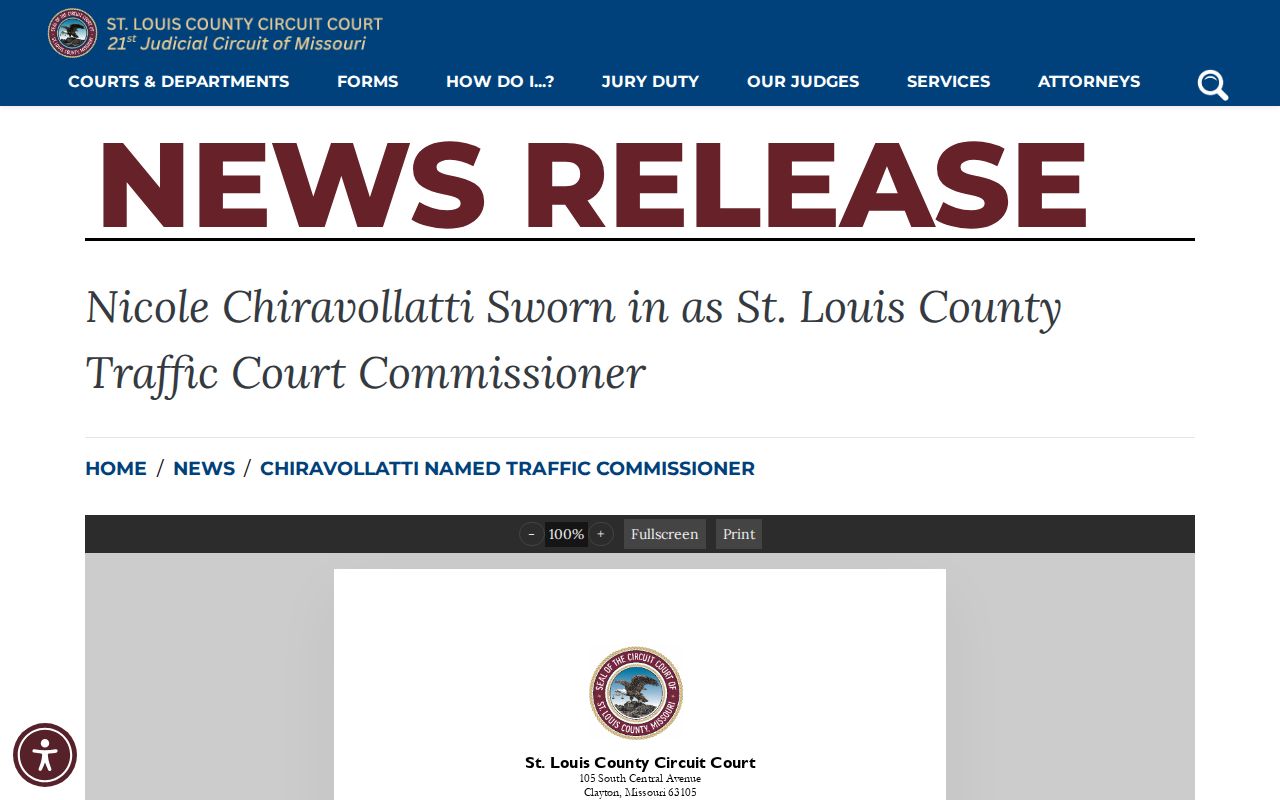 St. Louis County traffic court record reference for the Traffic Commissioner appointment